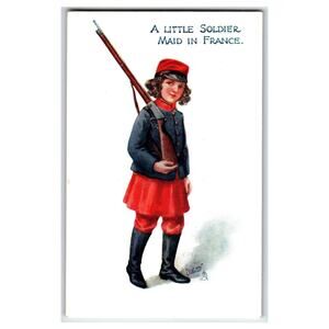 Raphael Tuck Oilette Postcard Little Soldier Maid France WWI Era Child 8771